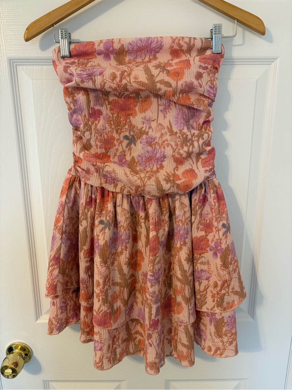 Cider Pink and Orange Floral Tiered Strapless Dress